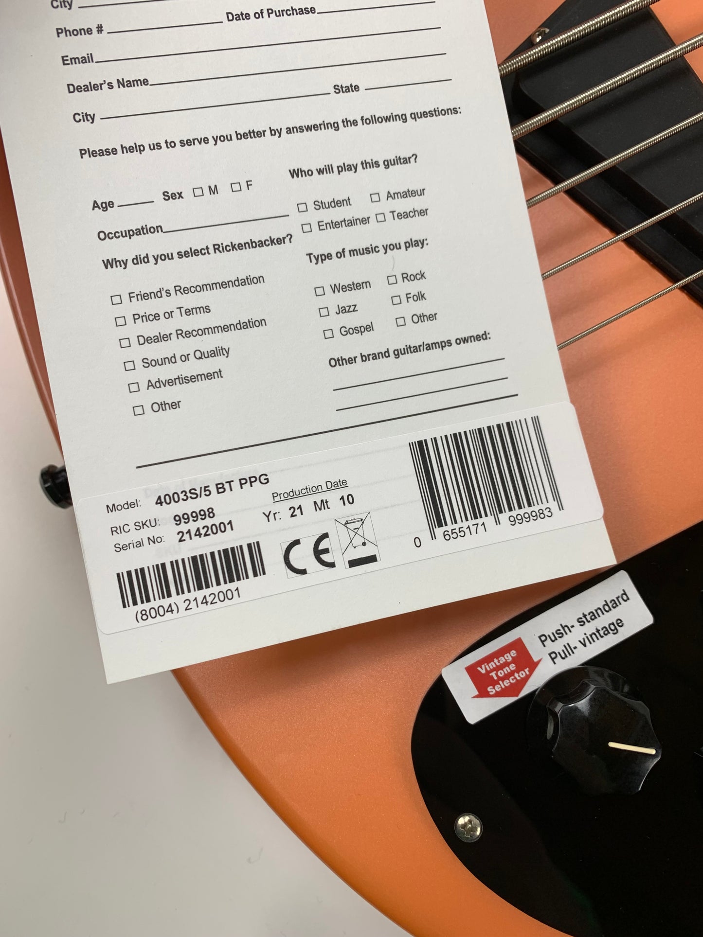 2021 Rickenbacker 4003S/5 5-String Bass ORANGE DREAMSICLE 1 off!