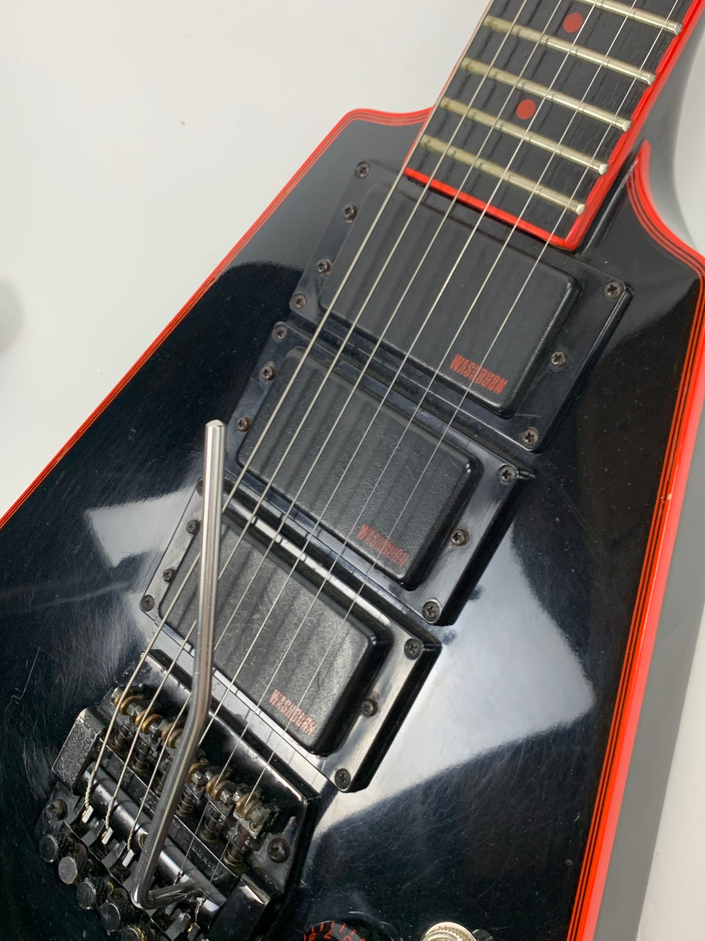 1984 Washburn FV-30V BBR Flying V Black w/ Red Binding Made in Japan | Set-Neck, 3 Humbuckers, MIJ, RARE!