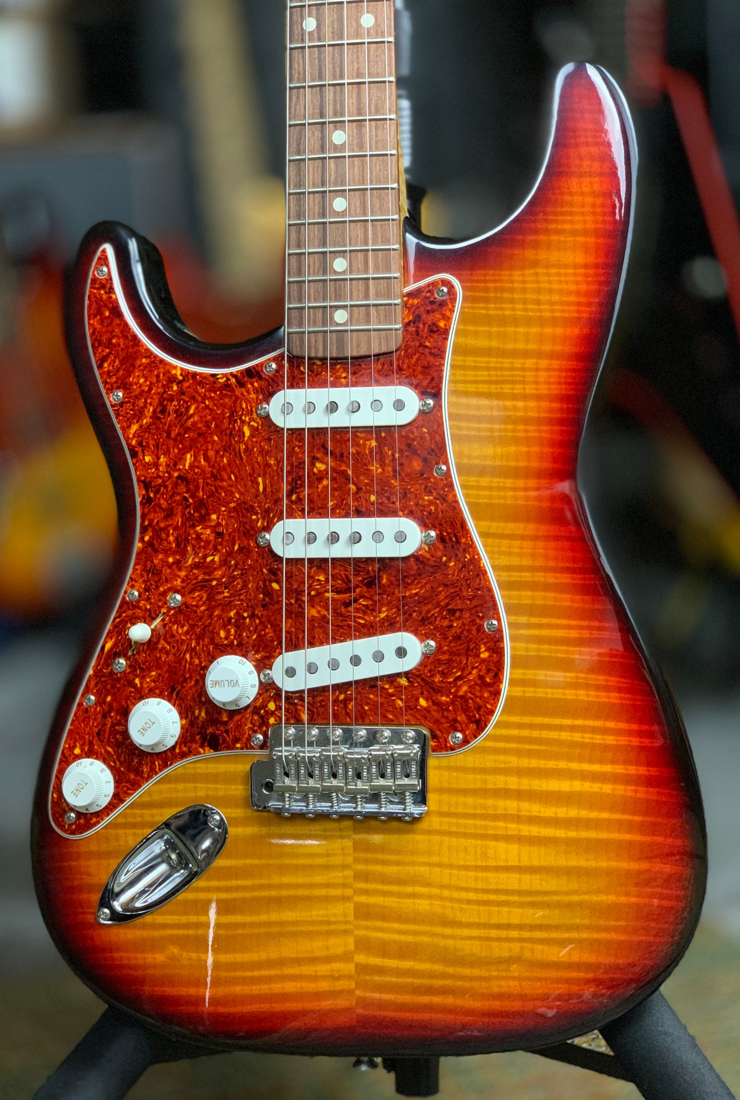 1992 Fender Custom Shop Masterbuilt Flametop Stratocaster | J.W. Black Sunburst Left-Handed strung Righty | One-of-a-Kind!