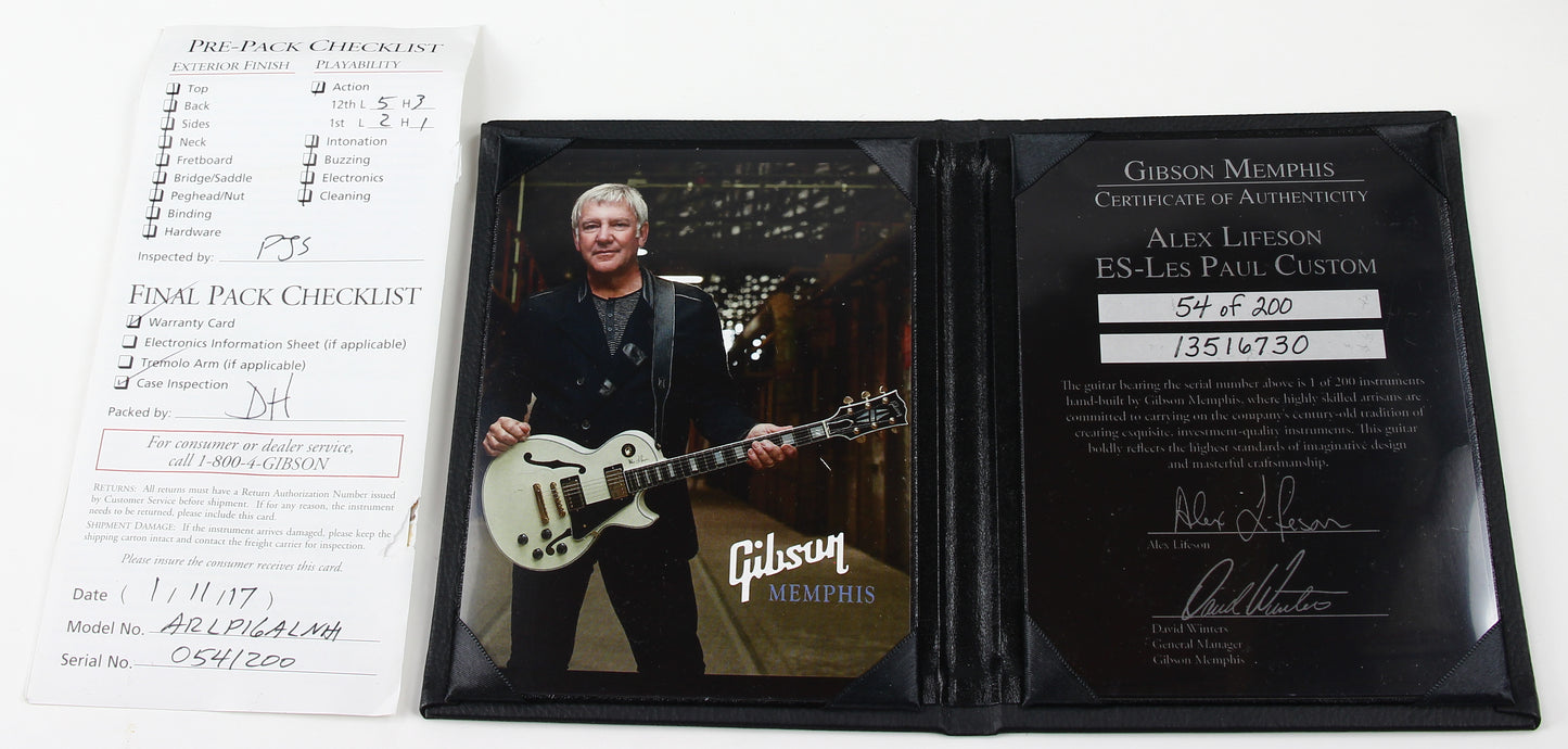 2017 Gibson Memphis Alex Lifeson Rush ES Les Paul Custom White Signature Model