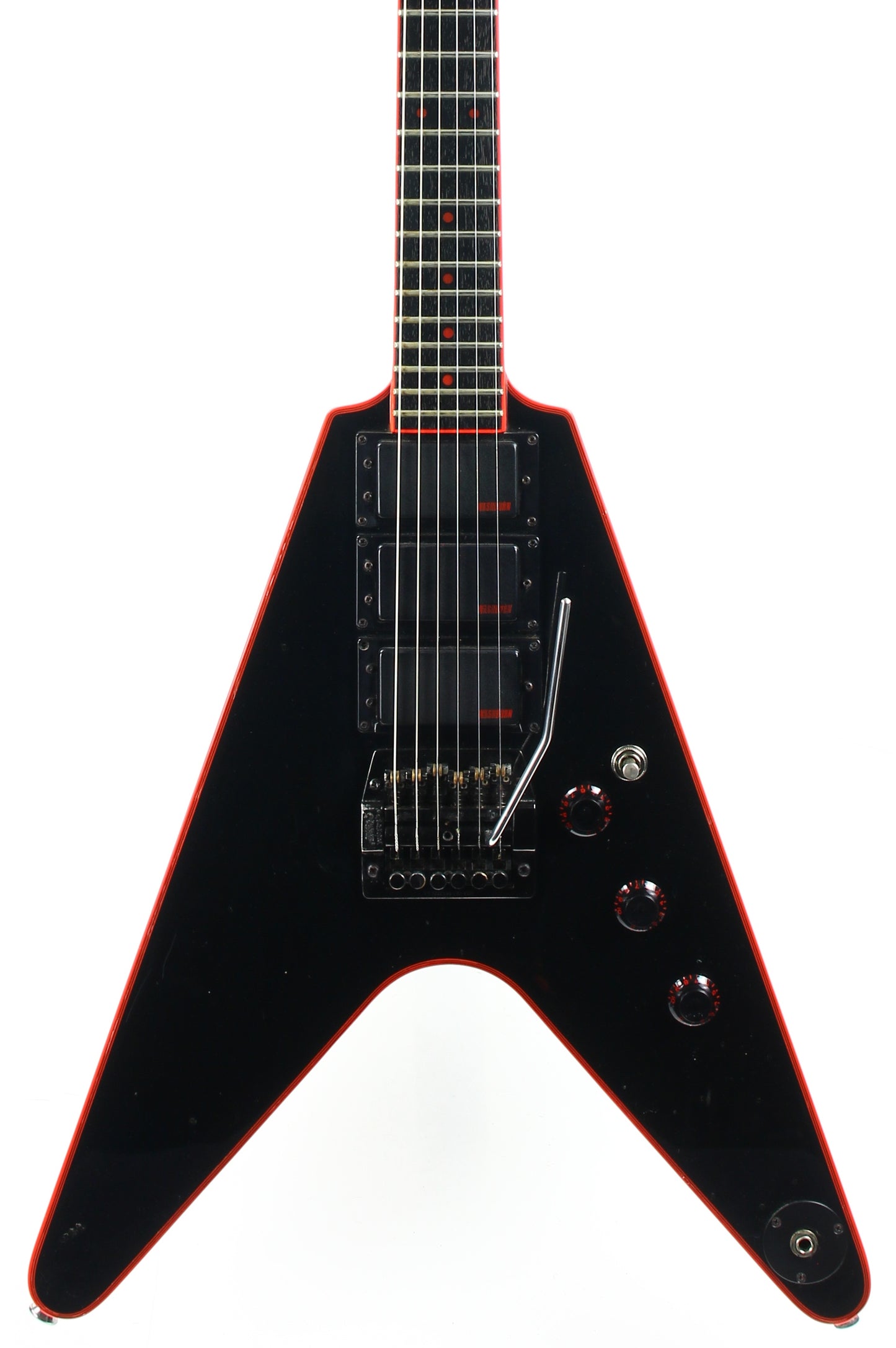 1984 Washburn FV-30V BBR Flying V Black w/ Red Binding Made in Japan | Set-Neck, 3 Humbuckers, MIJ, RARE!