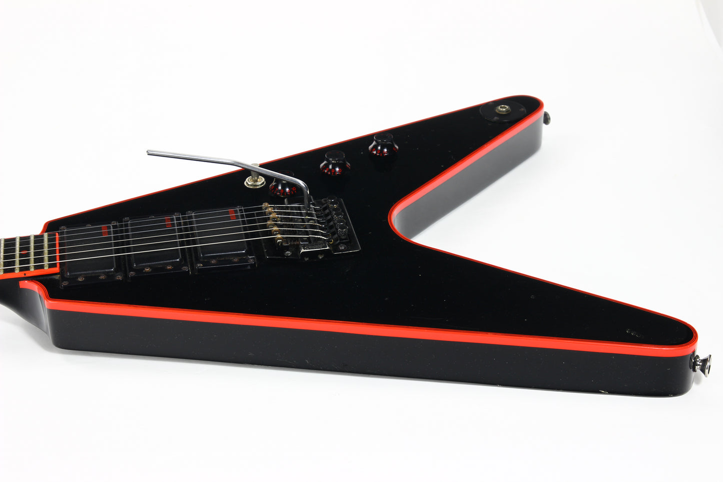 1984 Washburn FV-30V BBR Flying V Black w/ Red Binding Made in Japan | Set-Neck, 3 Humbuckers, MIJ, RARE!