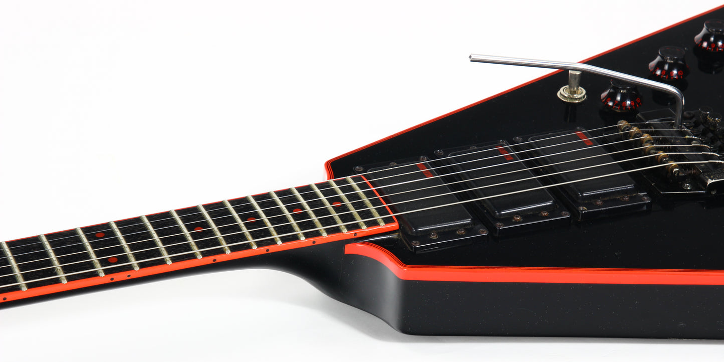 1984 Washburn FV-30V BBR Flying V Black w/ Red Binding Made in Japan | Set-Neck, 3 Humbuckers, MIJ, RARE!