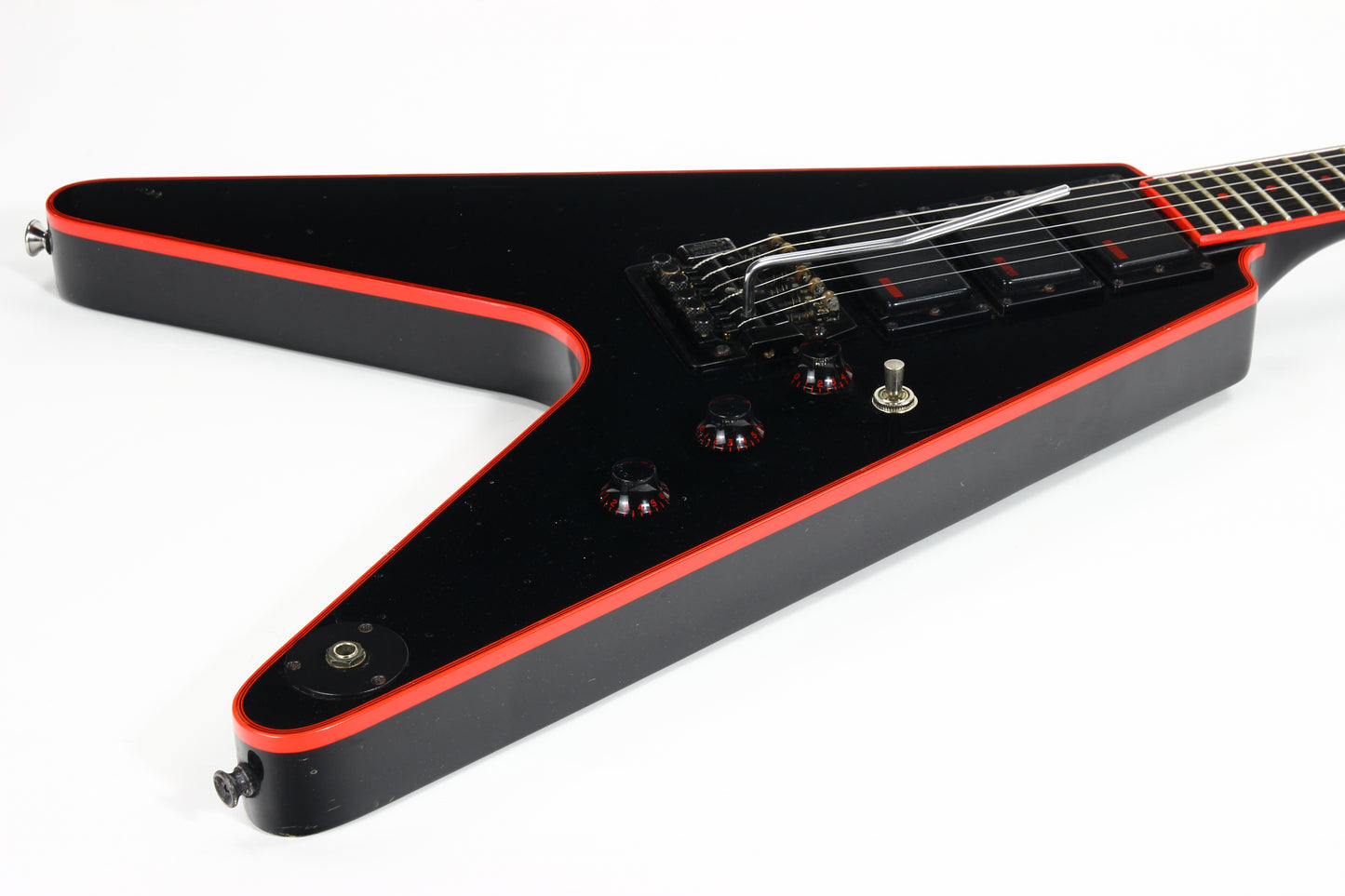 1984 Washburn FV-30V BBR Flying V Black w/ Red Binding Made in Japan | Set-Neck, 3 Humbuckers, MIJ, RARE!