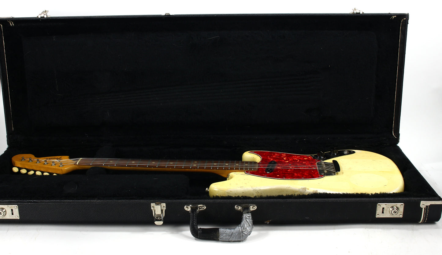 1965 Fender Slab Board Musicmaster II Olympic White - Tortoise Guard, Player-Grade, Plays Awesome!