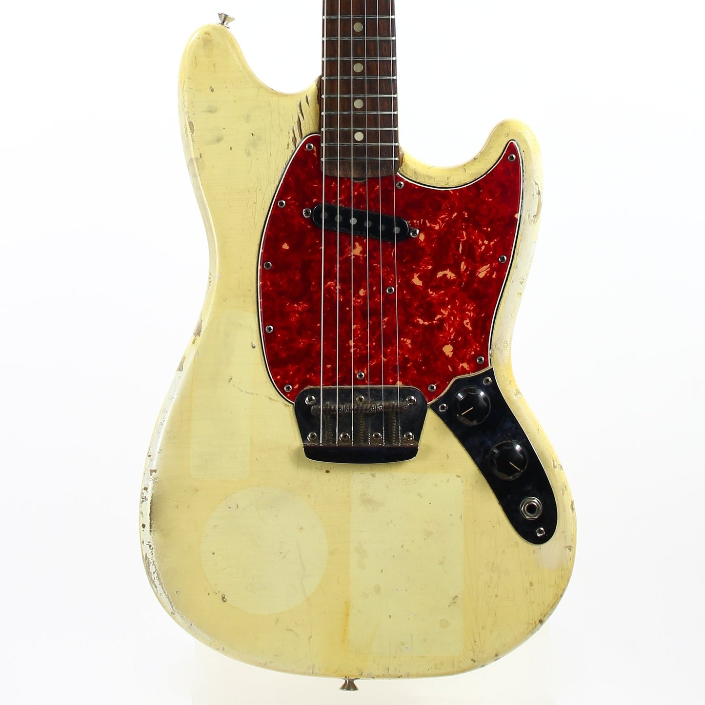 1965 Fender Slab Board Musicmaster II Olympic White - Tortoise Guard, Player-Grade, Plays Awesome!