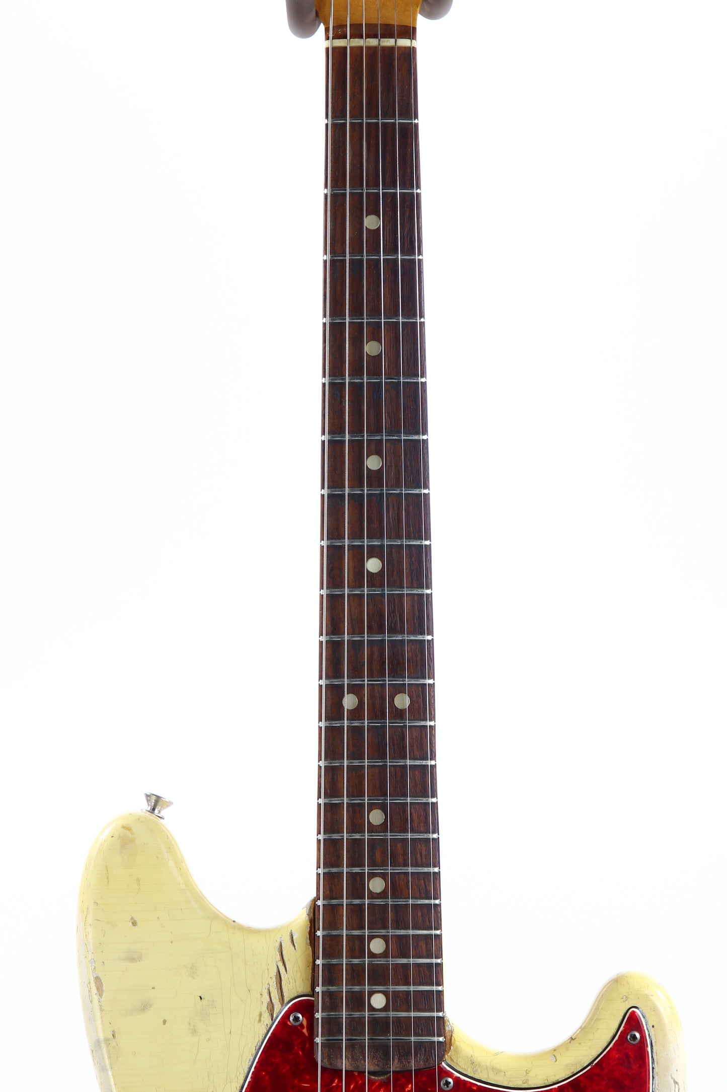 1965 Fender Slab Board Musicmaster II Olympic White - Tortoise Guard, Player-Grade, Plays Awesome!
