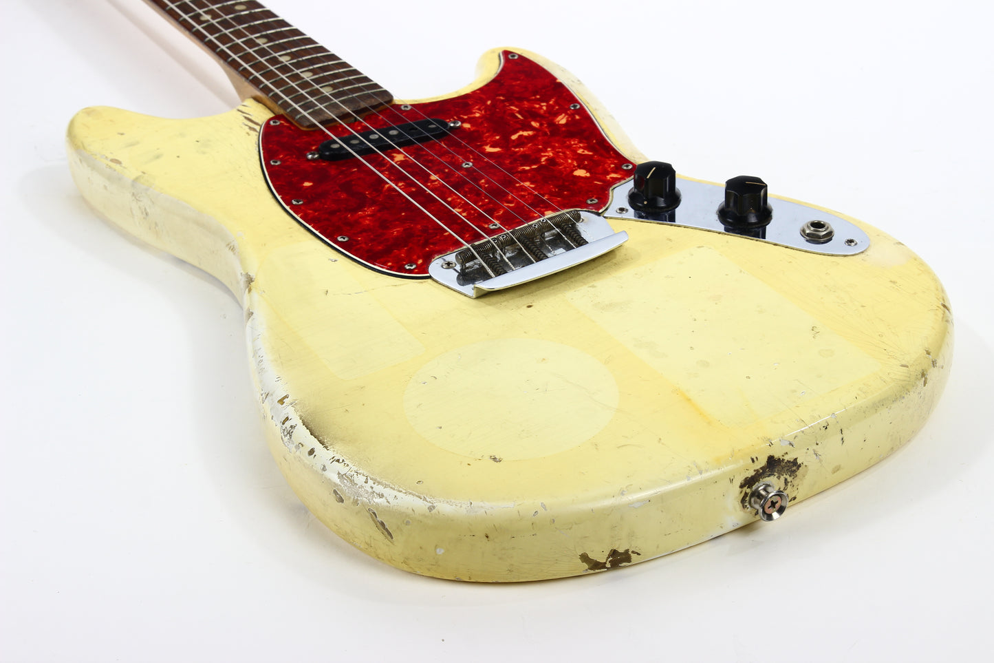 1965 Fender Slab Board Musicmaster II Olympic White - Tortoise Guard, Player-Grade, Plays Awesome!