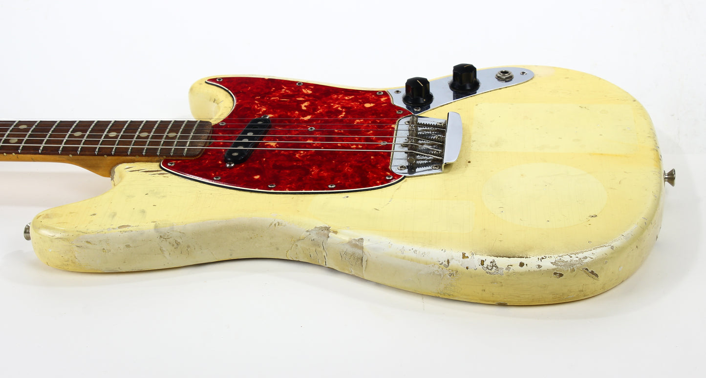 1965 Fender Slab Board Musicmaster II Olympic White - Tortoise Guard, Player-Grade, Plays Awesome!