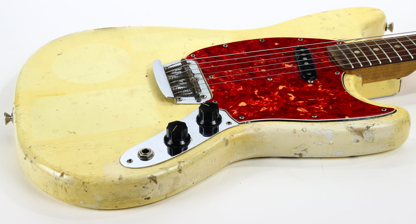 1965 Fender Slab Board Musicmaster II Olympic White - Tortoise Guard, Player-Grade, Plays Awesome!