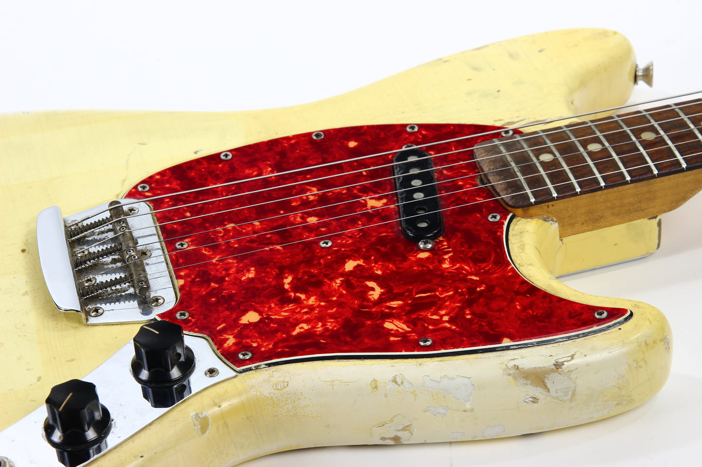 1965 Fender Slab Board Musicmaster II Olympic White - Tortoise Guard, Player-Grade, Plays Awesome!