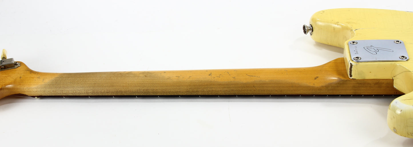 1965 Fender Slab Board Musicmaster II Olympic White - Tortoise Guard, Player-Grade, Plays Awesome!