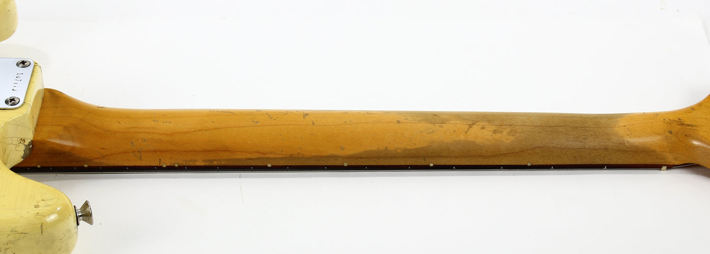 1965 Fender Slab Board Musicmaster II Olympic White - Tortoise Guard, Player-Grade, Plays Awesome!