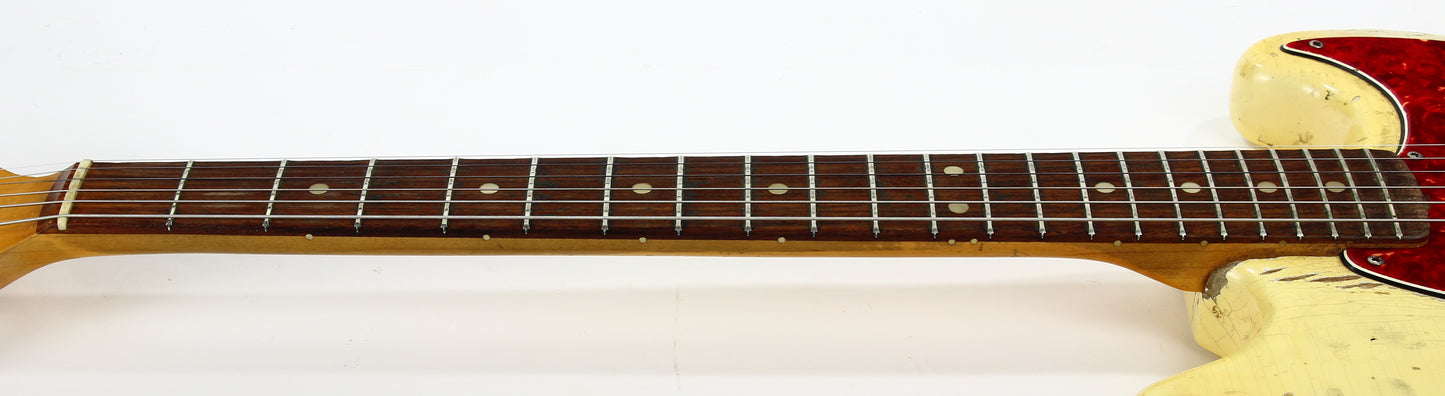 1965 Fender Slab Board Musicmaster II Olympic White - Tortoise Guard, Player-Grade, Plays Awesome!