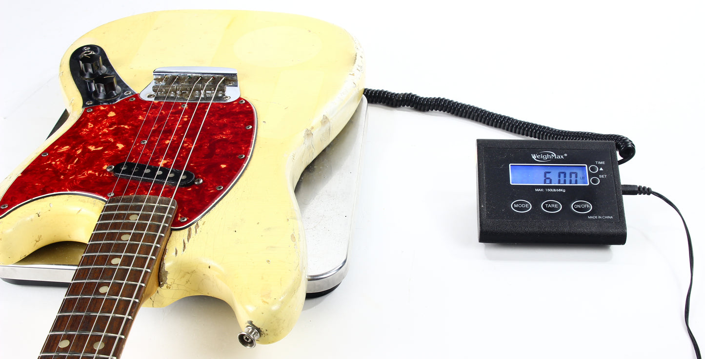 1965 Fender Slab Board Musicmaster II Olympic White - Tortoise Guard, Player-Grade, Plays Awesome!