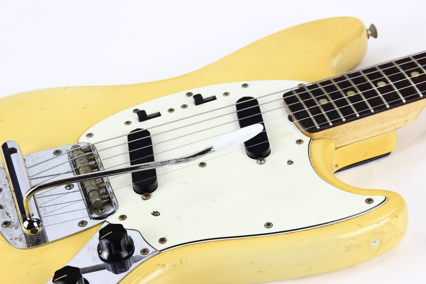 1975 Fender Mustang Olympic White Vintage Electric Guitar - Rosewood Board, 1970's, duo sonic w/ Tremolo!