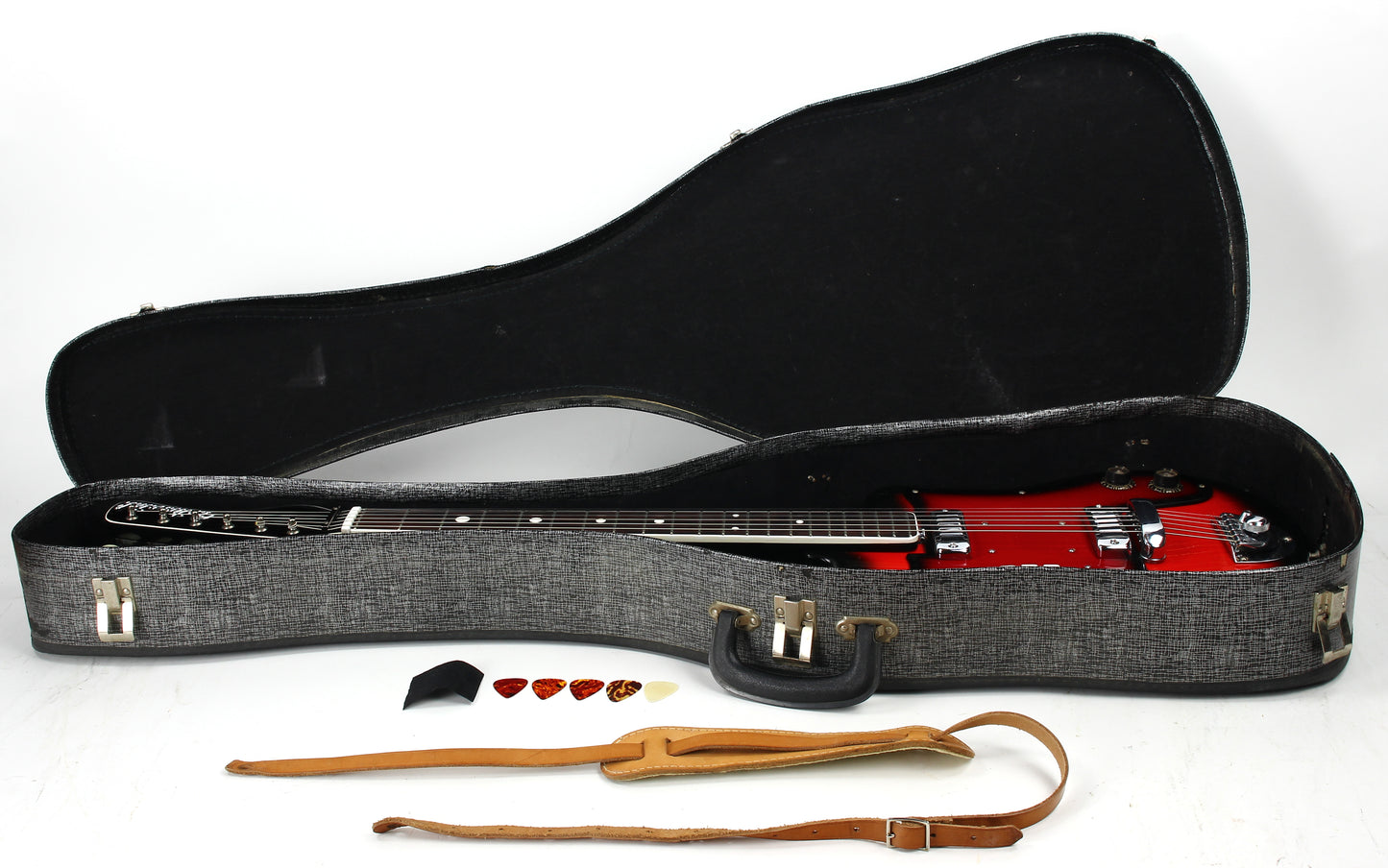 1960s Continental Gemelli V2 Polverini Galanti Made in Italy Vintage Electric Guitar | Red Burst, Original Case, Strap, Very Rare! Sounds Great! Hopf Crucianelli