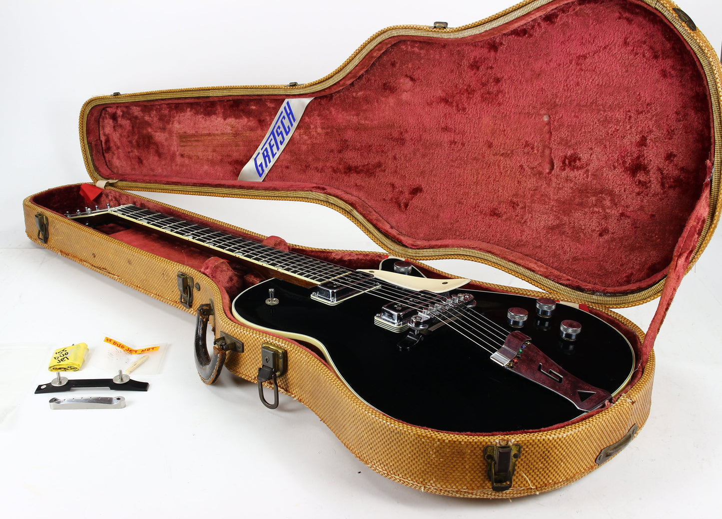 1955 Gretsch Duo Jet Black Vintage Electric Guitar w/ Tweed Case - Original Black Nitron Drum Wrap Top!