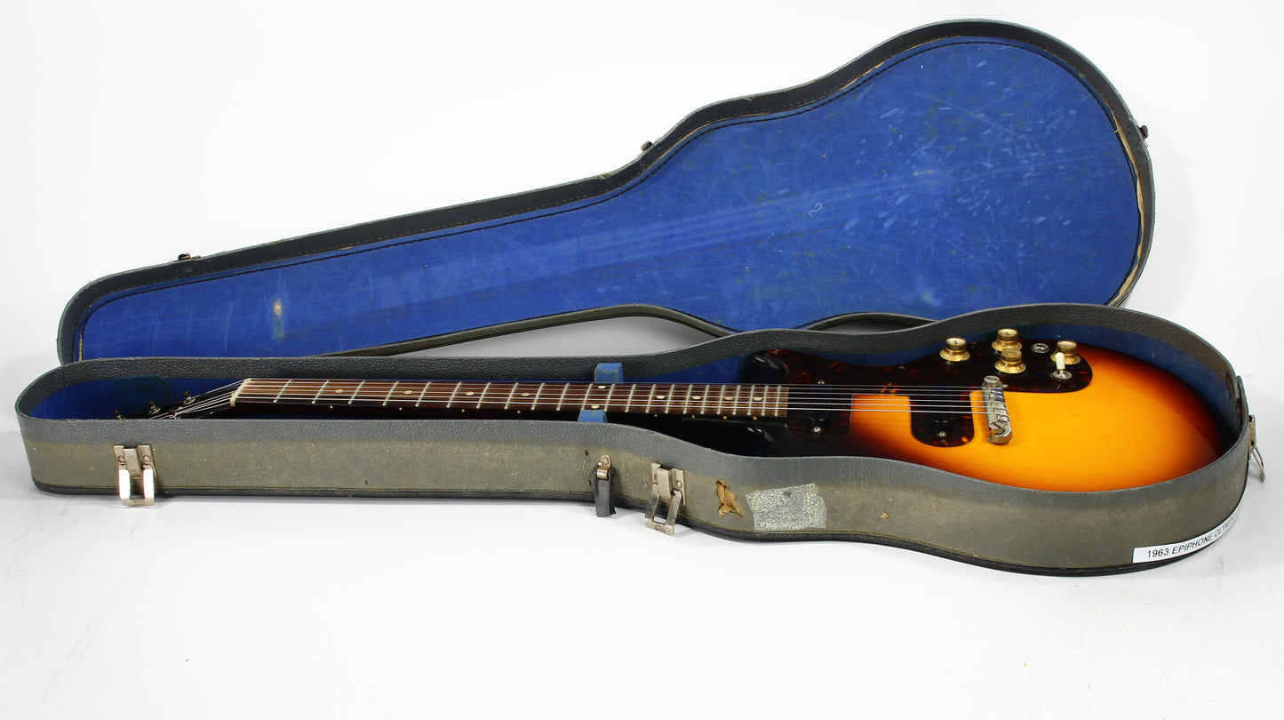 CLEAN! 1963 Epiphone Olympic Double Melody Maker D Doublecut 2-Pickup Gibson - Sunburst, Original Case, Vintage SB722D