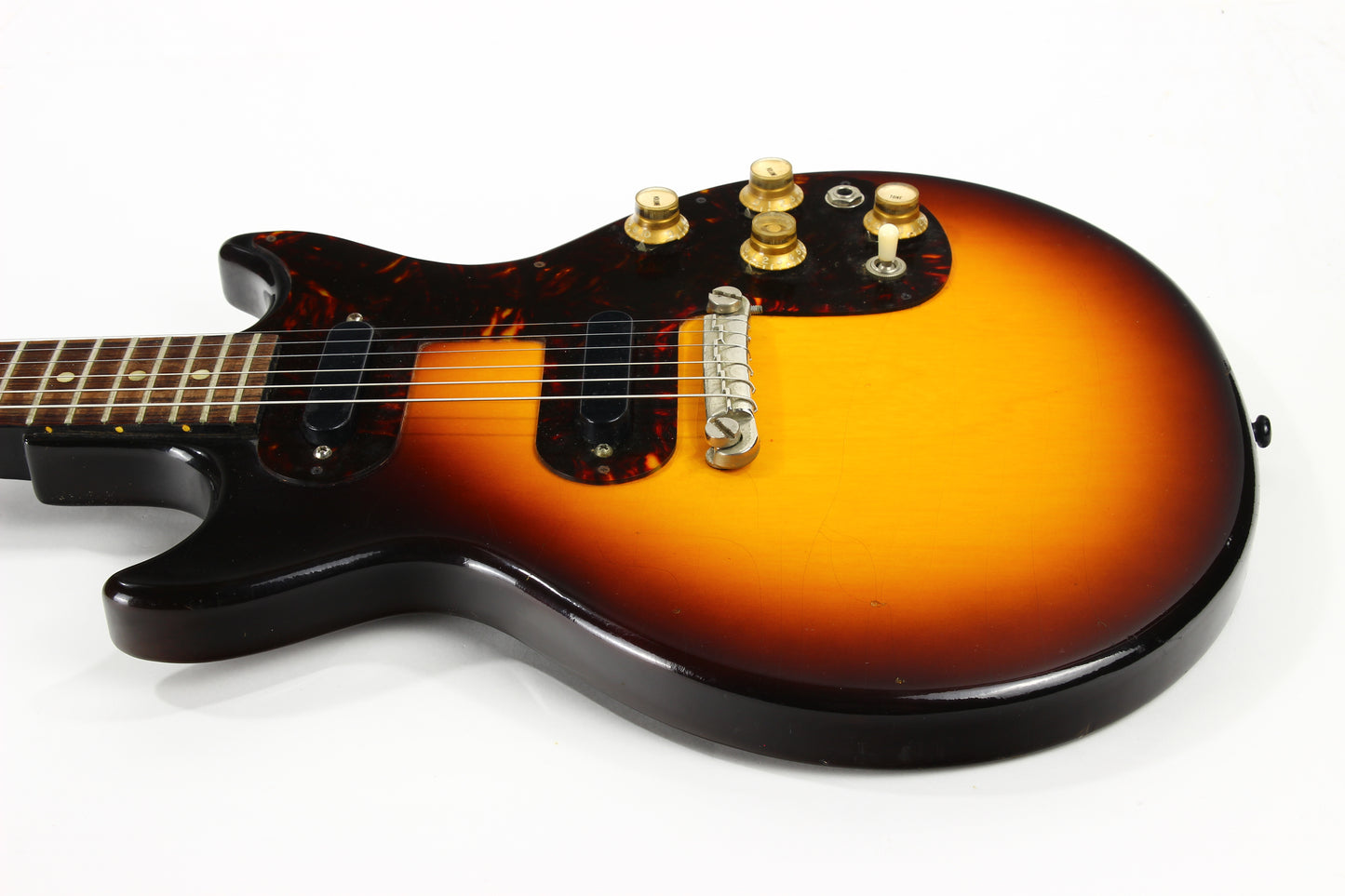 CLEAN! 1963 Epiphone Olympic Double Melody Maker D Doublecut 2-Pickup Gibson - Sunburst, Original Case, Vintage SB722D