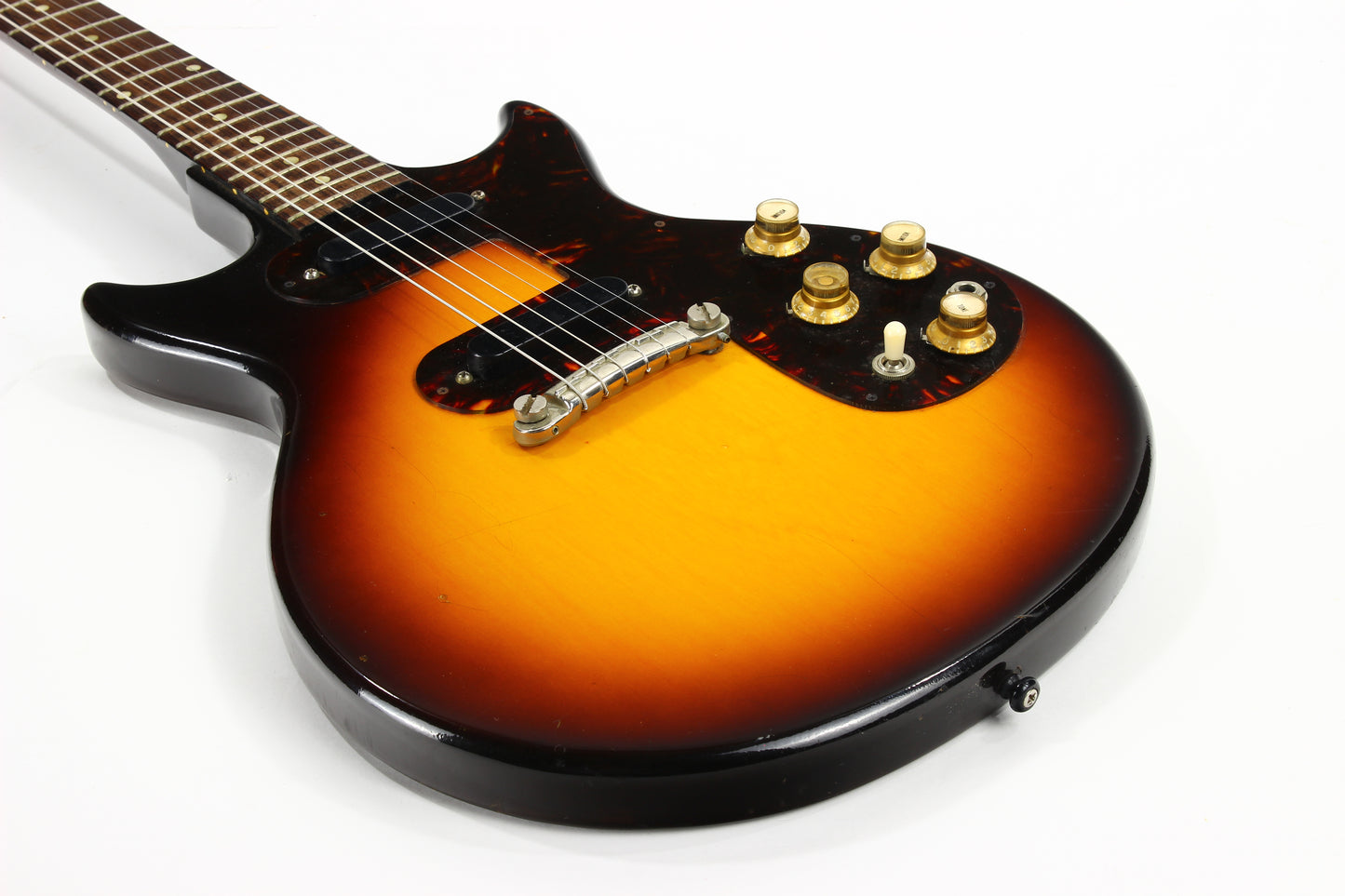 CLEAN! 1963 Epiphone Olympic Double Melody Maker D Doublecut 2-Pickup Gibson - Sunburst, Original Case, Vintage SB722D