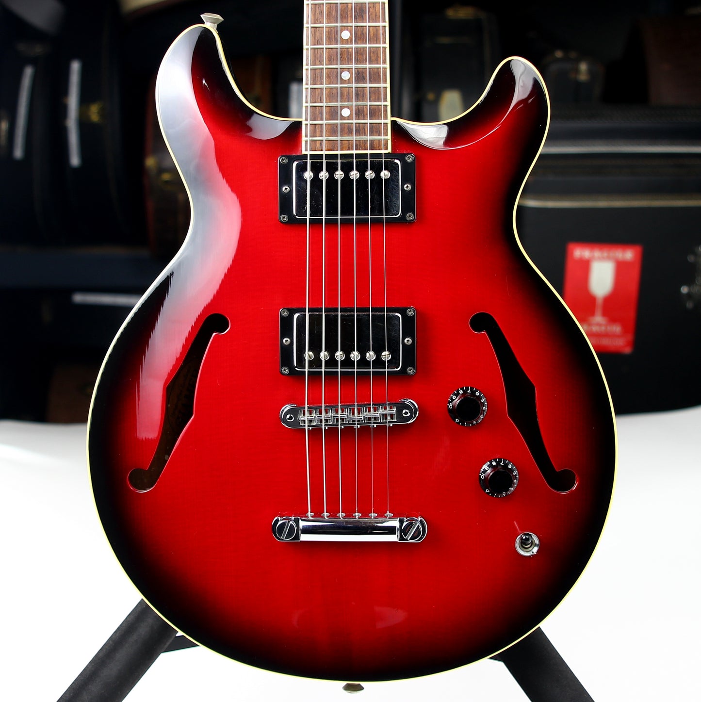 CLEAN! 2000 Hamer USA Newport Pro Black Cherry Burst - Solid Carved Spruce Top, Hollowbody Guitar!
