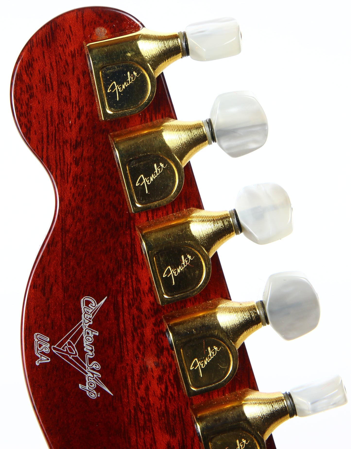 Fender headstock showing the Custom Shop USA stamp