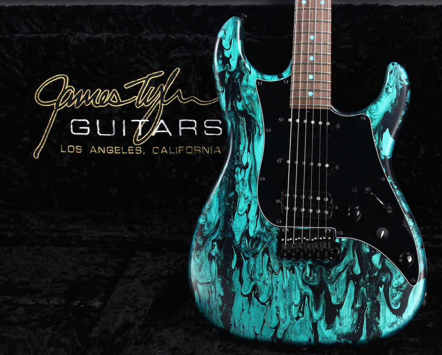 2023 James Tyler USA Studio Elite HD - Black Shmear w/ Turquoise Tint. Matching Dots, Roasted Neck!