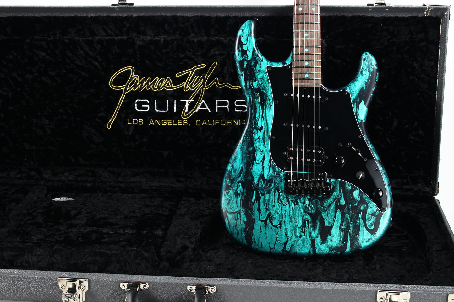 2023 James Tyler USA Studio Elite HD - Black Shmear w/ Turquoise Tint. Matching Dots, Roasted Neck!