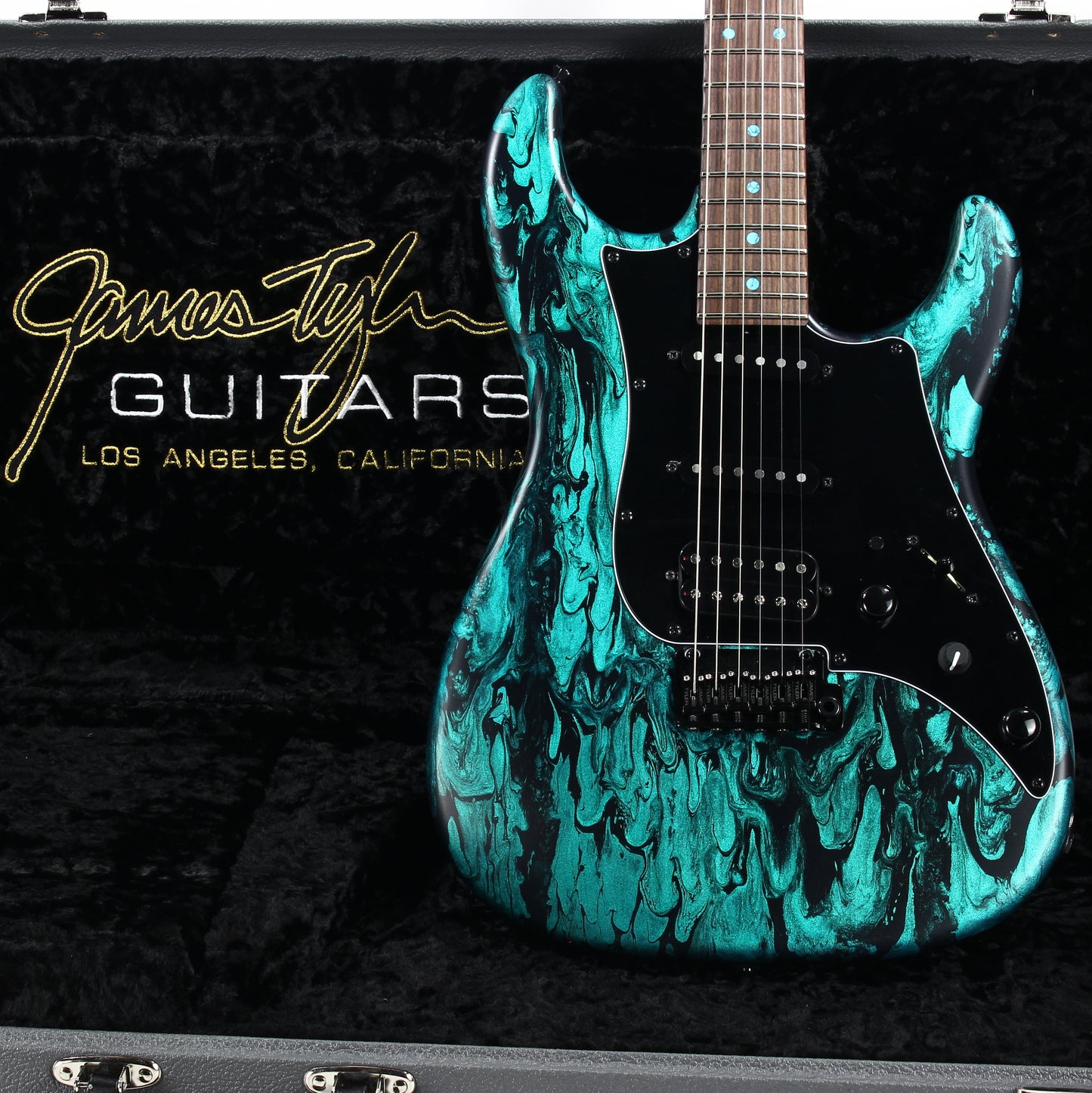 2023 James Tyler USA Studio Elite HD - Black Shmear w/ Turquoise Tint. Matching Dots, Roasted Neck!
