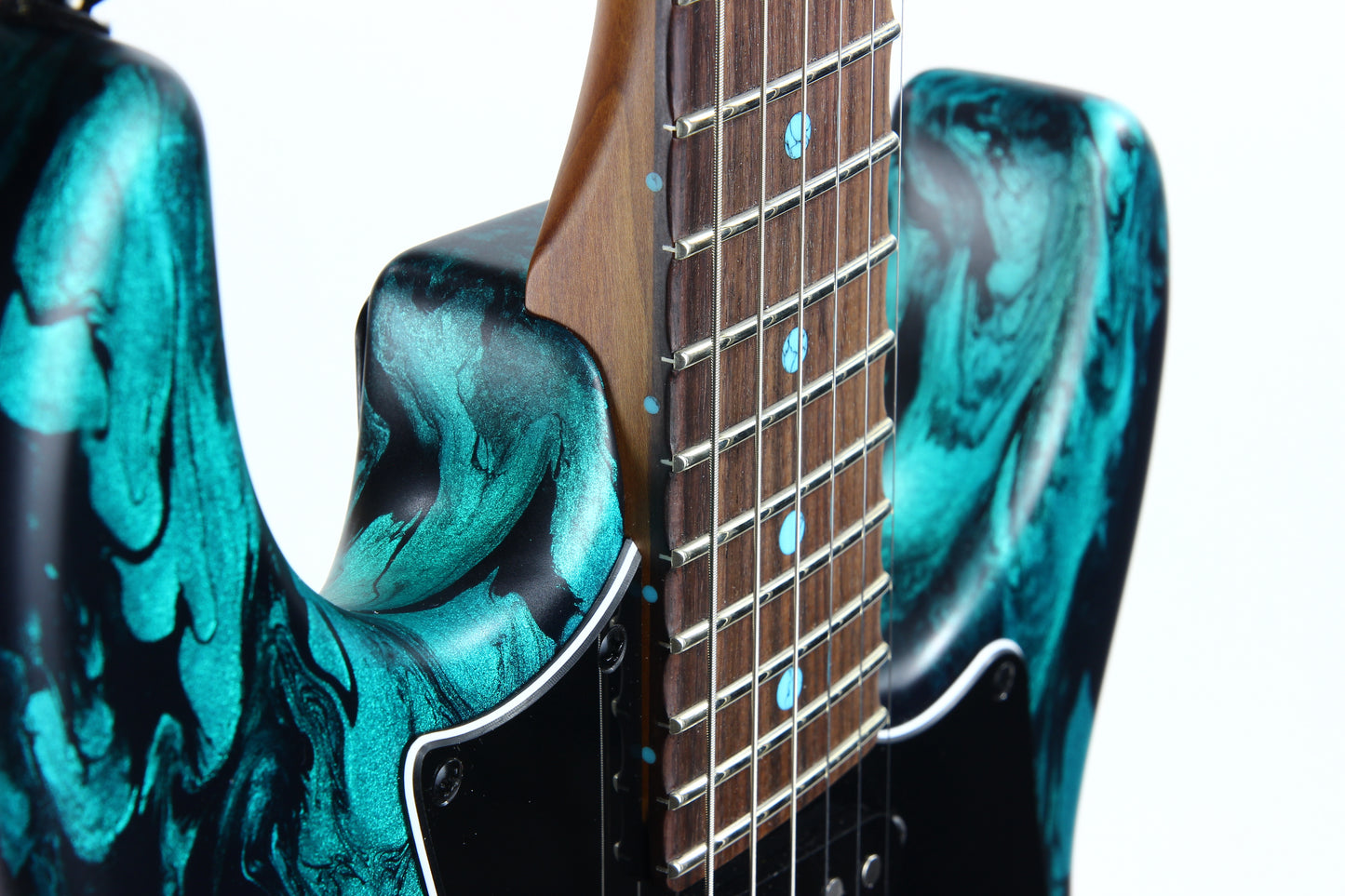2023 James Tyler USA Studio Elite HD - Black Shmear w/ Turquoise Tint. Matching Dots, Roasted Neck!