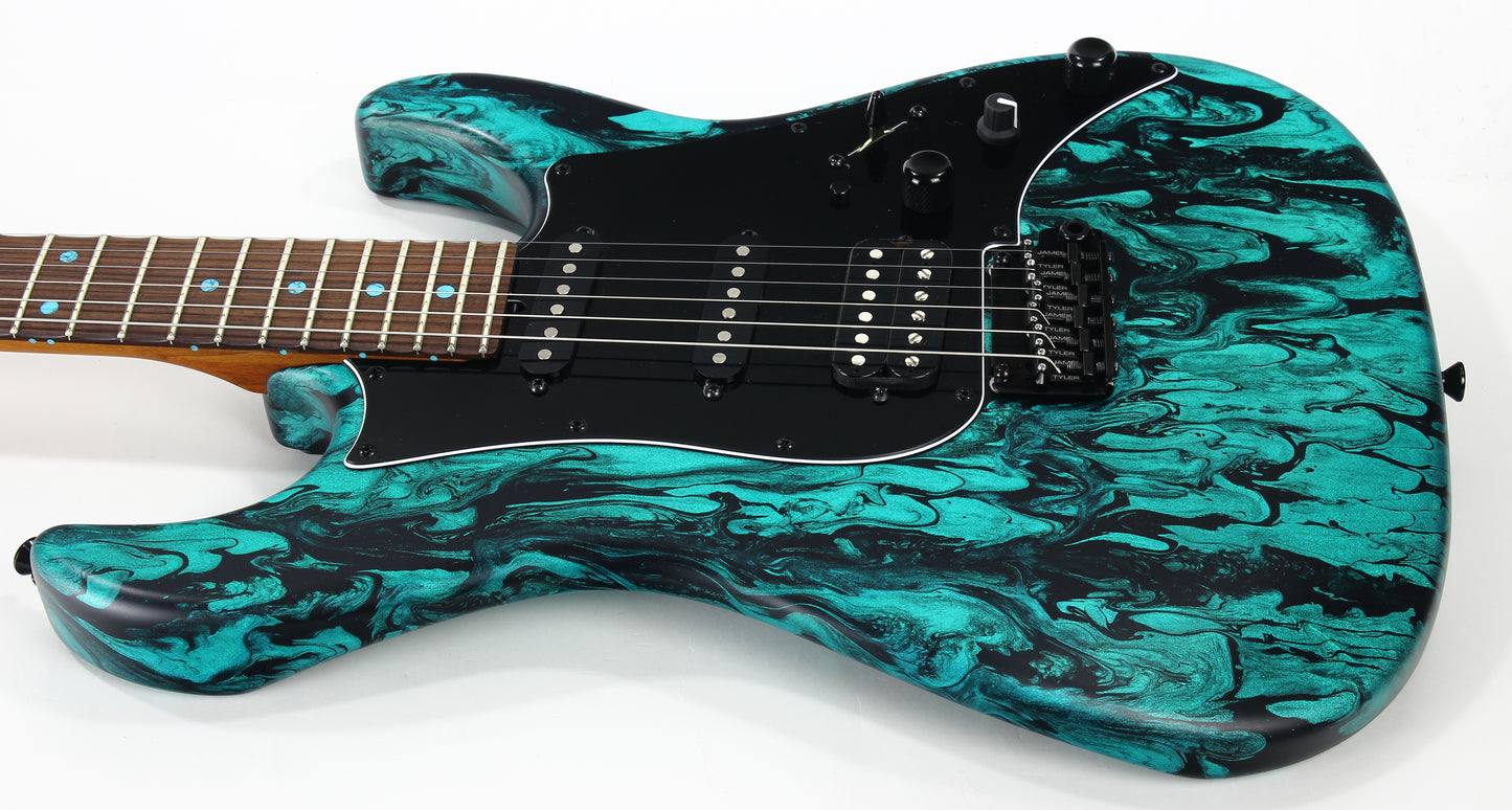 2023 James Tyler USA Studio Elite HD - Black Shmear w/ Turquoise Tint. Matching Dots, Roasted Neck!