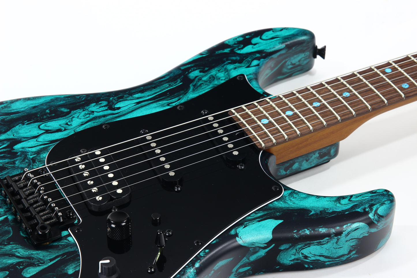 2023 James Tyler USA Studio Elite HD - Black Shmear w/ Turquoise Tint. Matching Dots, Roasted Neck!