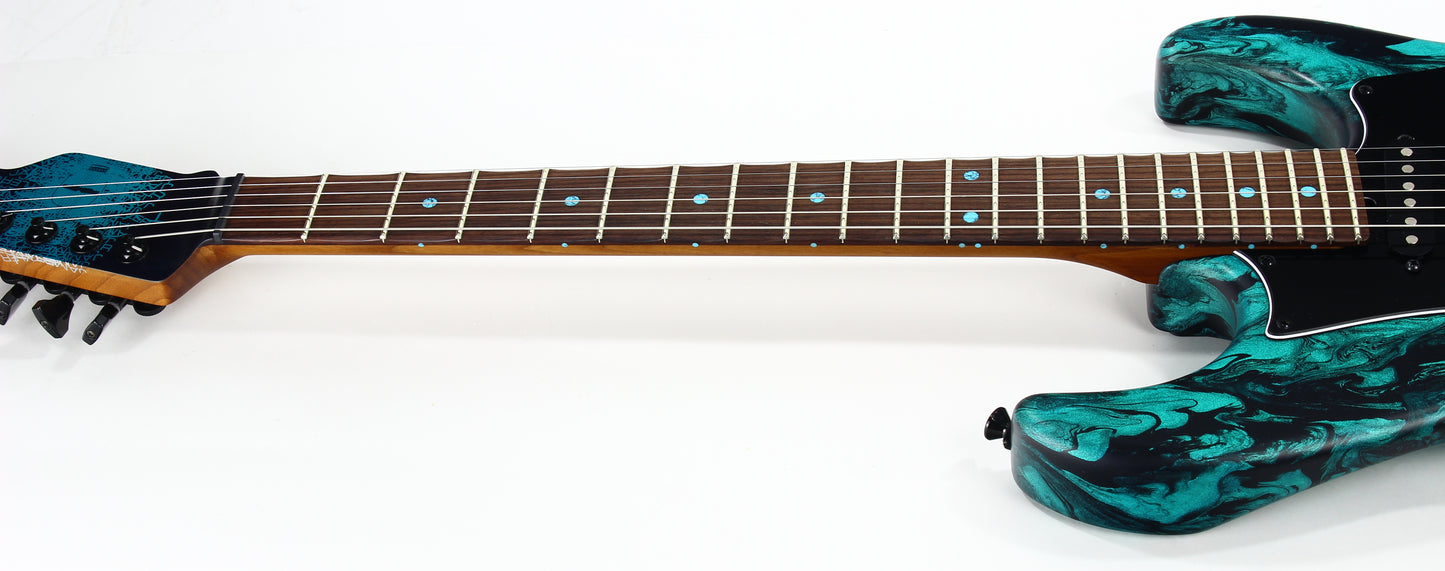 2023 James Tyler USA Studio Elite HD - Black Shmear w/ Turquoise Tint. Matching Dots, Roasted Neck!