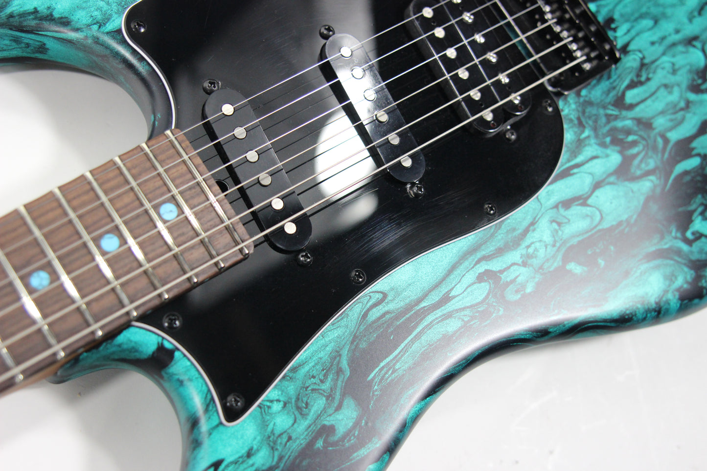 2023 James Tyler USA Studio Elite HD - Black Shmear w/ Turquoise Tint. Matching Dots, Roasted Neck!