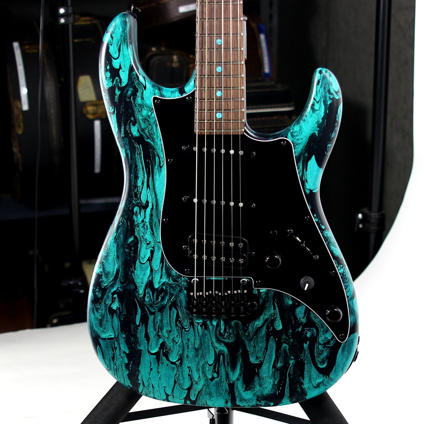 2023 James Tyler USA Studio Elite HD - Black Shmear w/ Turquoise Tint. Matching Dots, Roasted Neck!