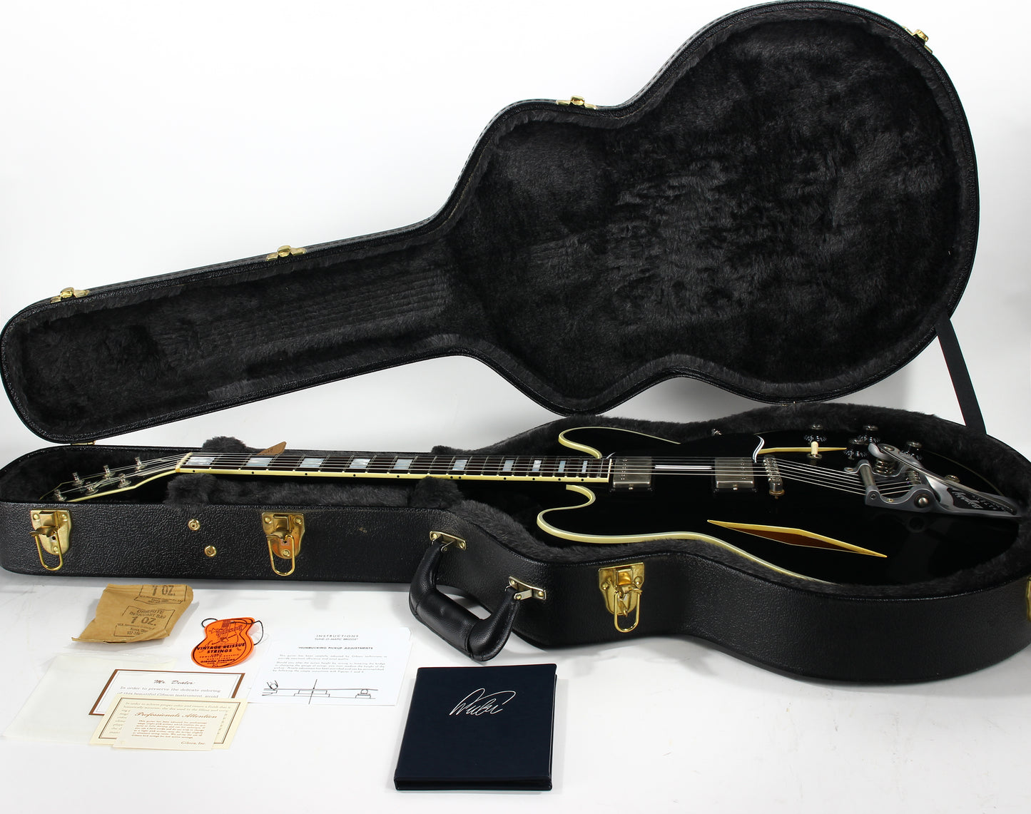 PROTOTYPE! 2017 Gibson Memphis Artist Proto Shinichi Ubukata Ebony Black ES-355 - Trini Lopez Diamond F-Holes DG-335, Bigsby