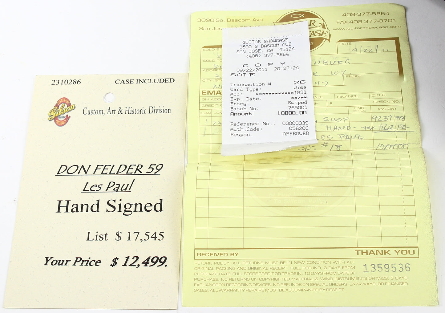 1959 Gibson Custom Shop Don Felder '59 Les Paul | AGED & SIGNED 2010 "Hotel California" EAGLES! standard