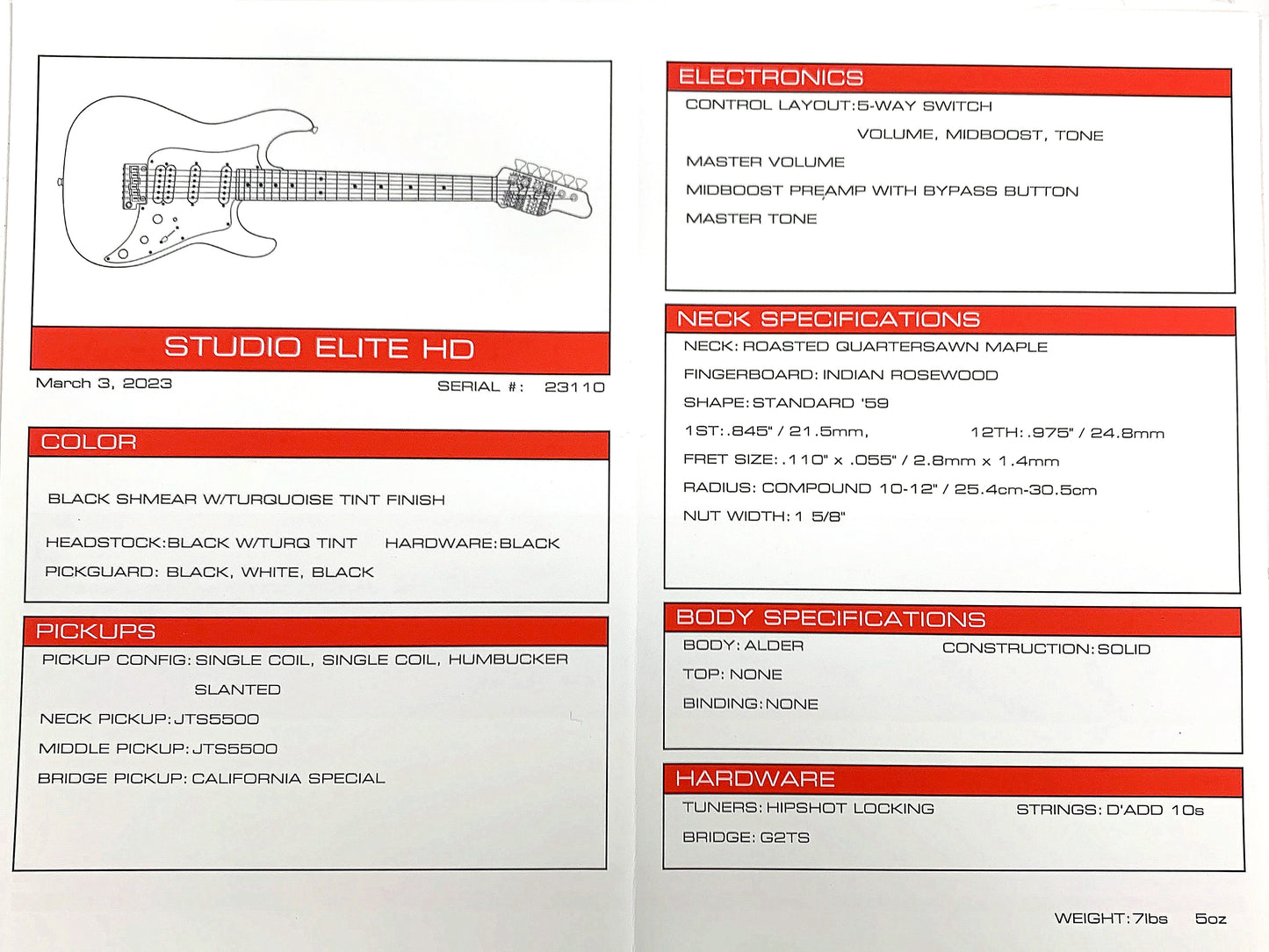 2023 James Tyler USA Studio Elite HD - Black Shmear w/ Turquoise Tint. Matching Dots, Roasted Neck!