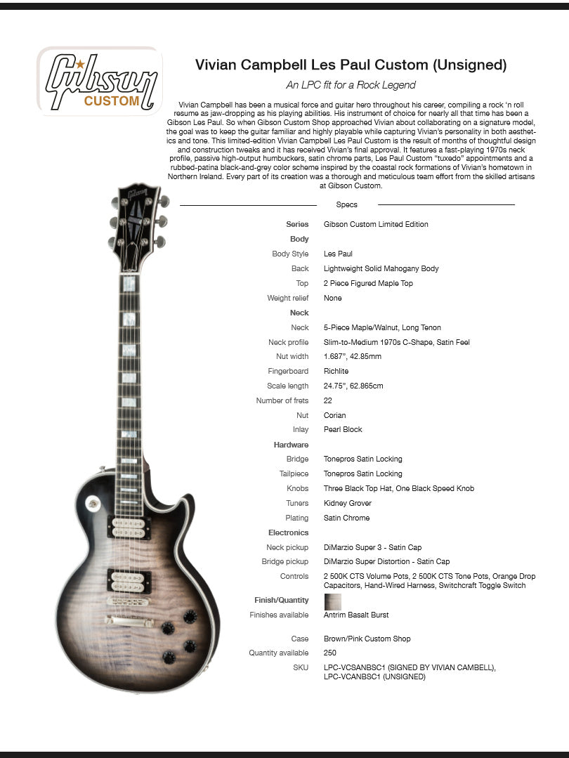 2018 Gibson Custom Shop Vivian Campbell Les Paul Signature Model Limited Run!