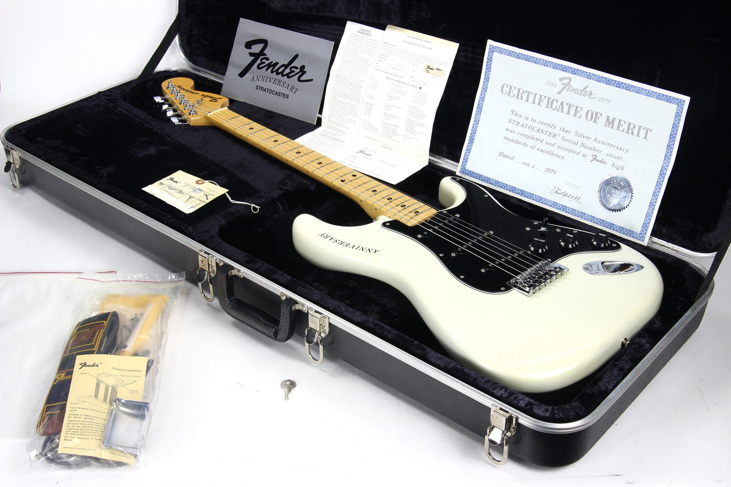 NOS! 1979 Fender 25th Silver Anniversary Stratocaster in WHITE PEARLESCENT! Original BOX, Paperwork etc!