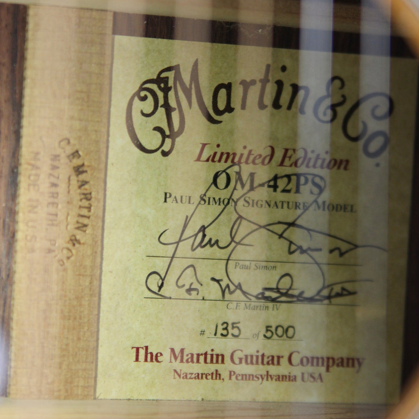 1997 Martin PAUL SIMON OM-42 Signature Model OM-42PS Limited Edition -- SIGNED LABEL
