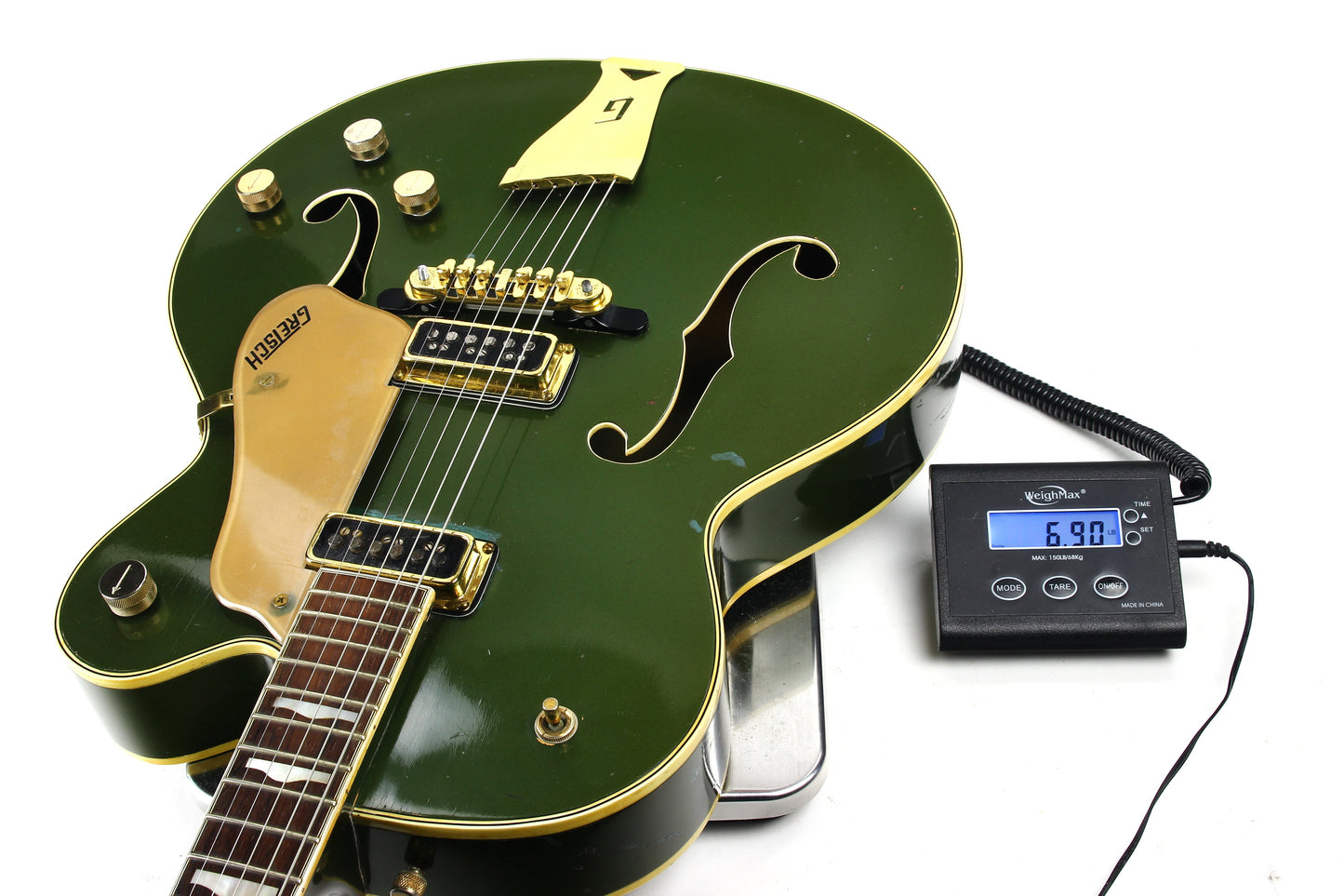 1957 Gretsch 6196 Country Club CADILLAC GREEN - Dearmond Pickups, white falcon size hollowbody guitar