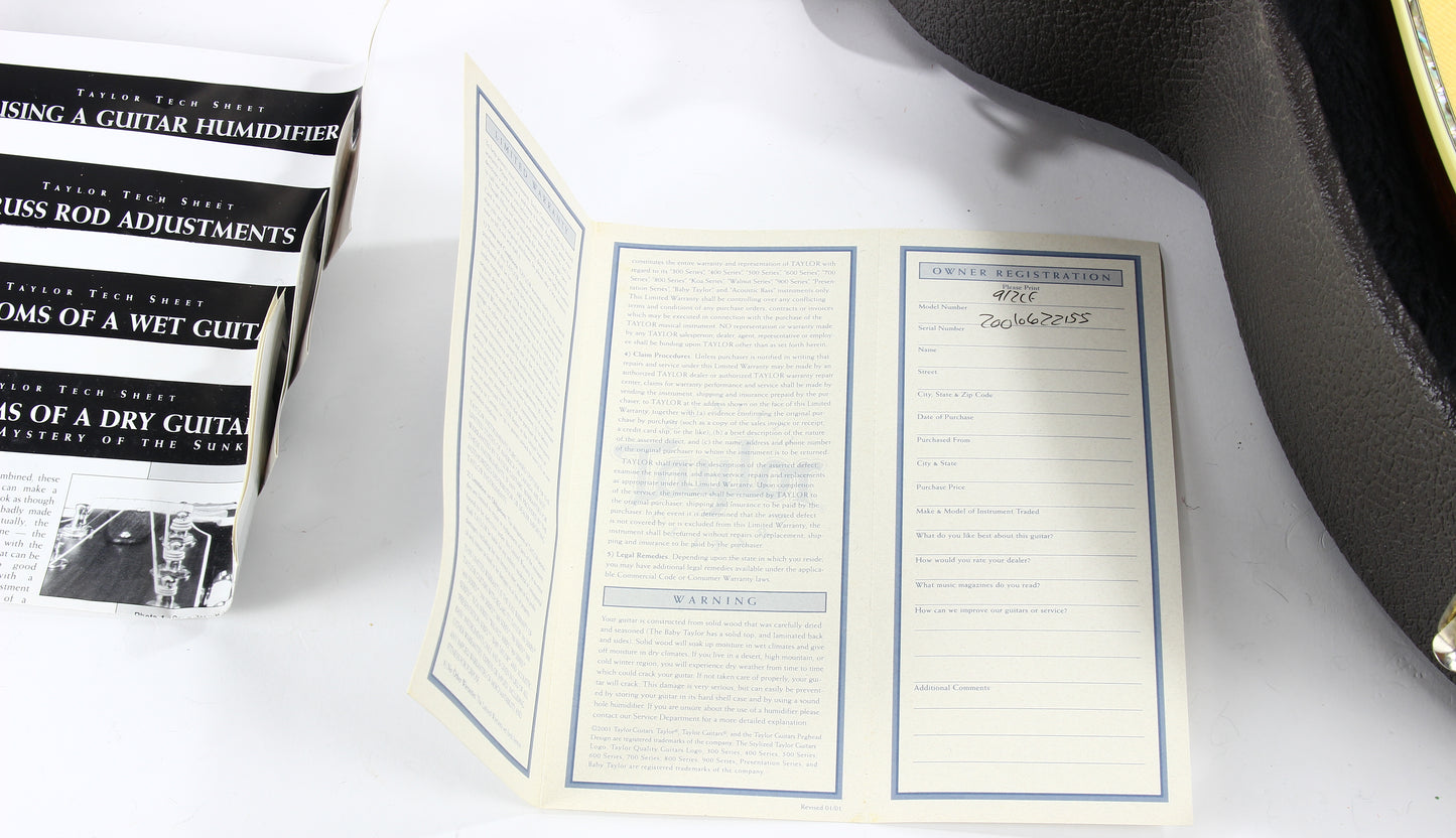 2001 Taylor 912CE Grand Concert 14-Fret Acoustic Electric Guitar -- 900 Series, 914ce, 916ce