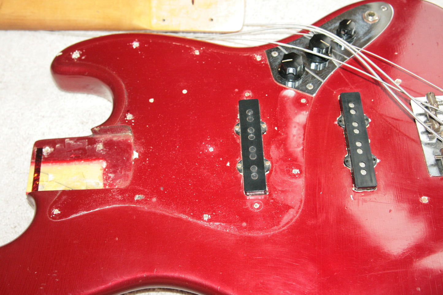 1965 Fender Jazz Bass Candy Apple Red Custom Color - No Binding, Dot Inlays, Matching Headstock!