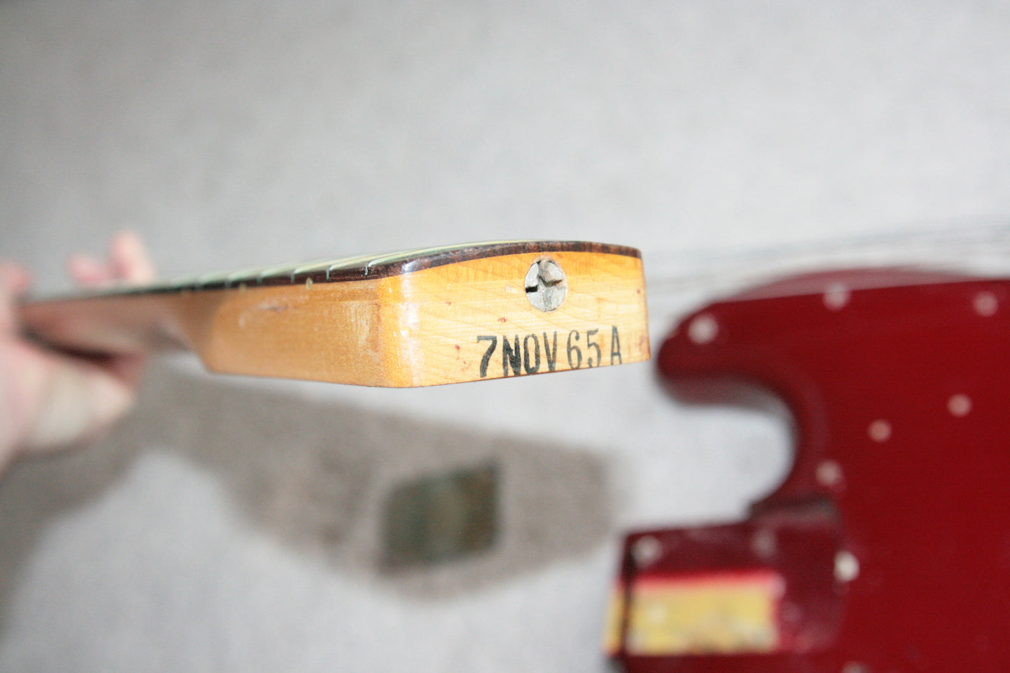 1965 Fender Jazz Bass Candy Apple Red Custom Color - No Binding, Dot Inlays, Matching Headstock!