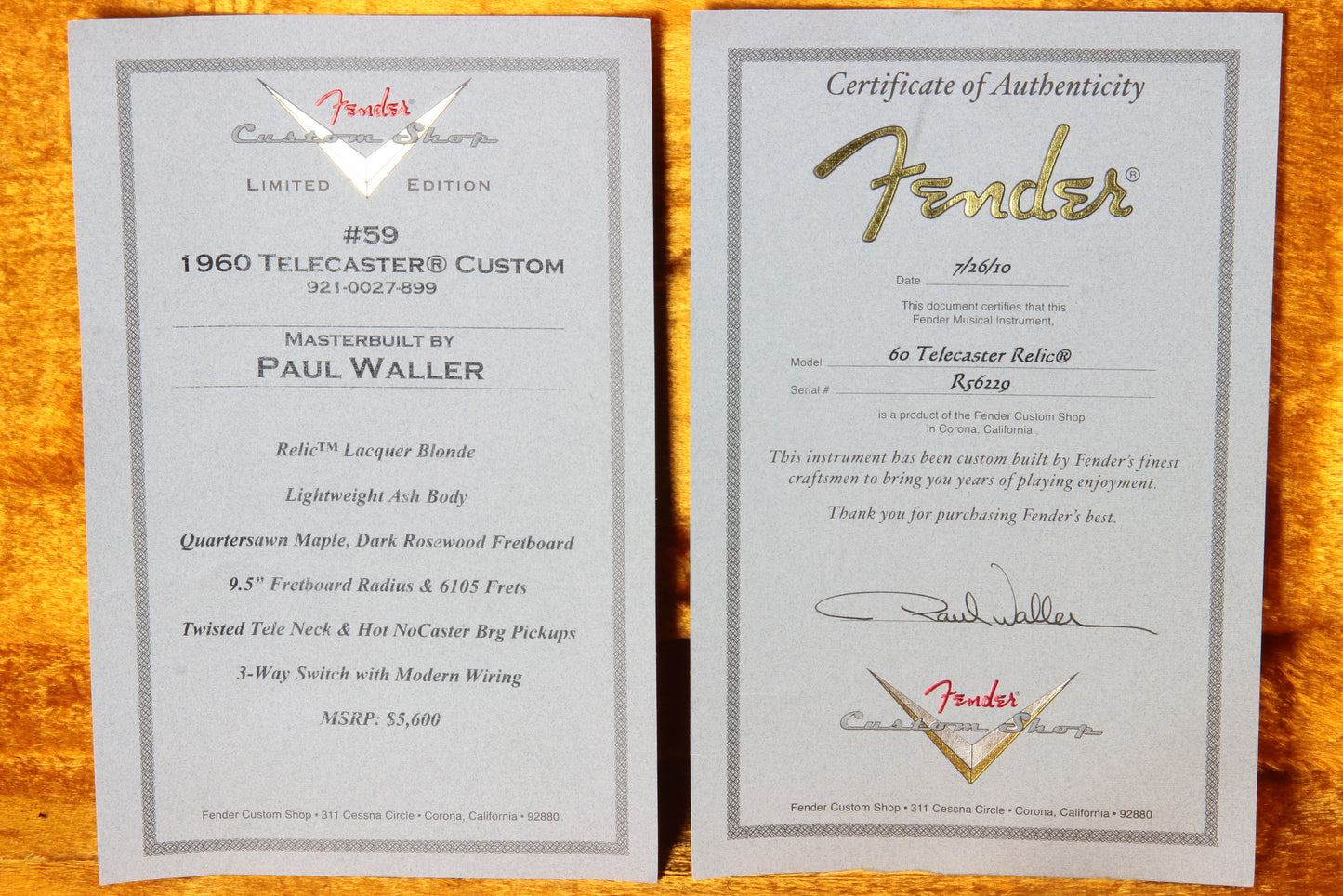 1960 Fender Custom Shop Masterbuilt Brazilian Telecaster Relic Paul Waller Double-Bound Nocaster Blonde