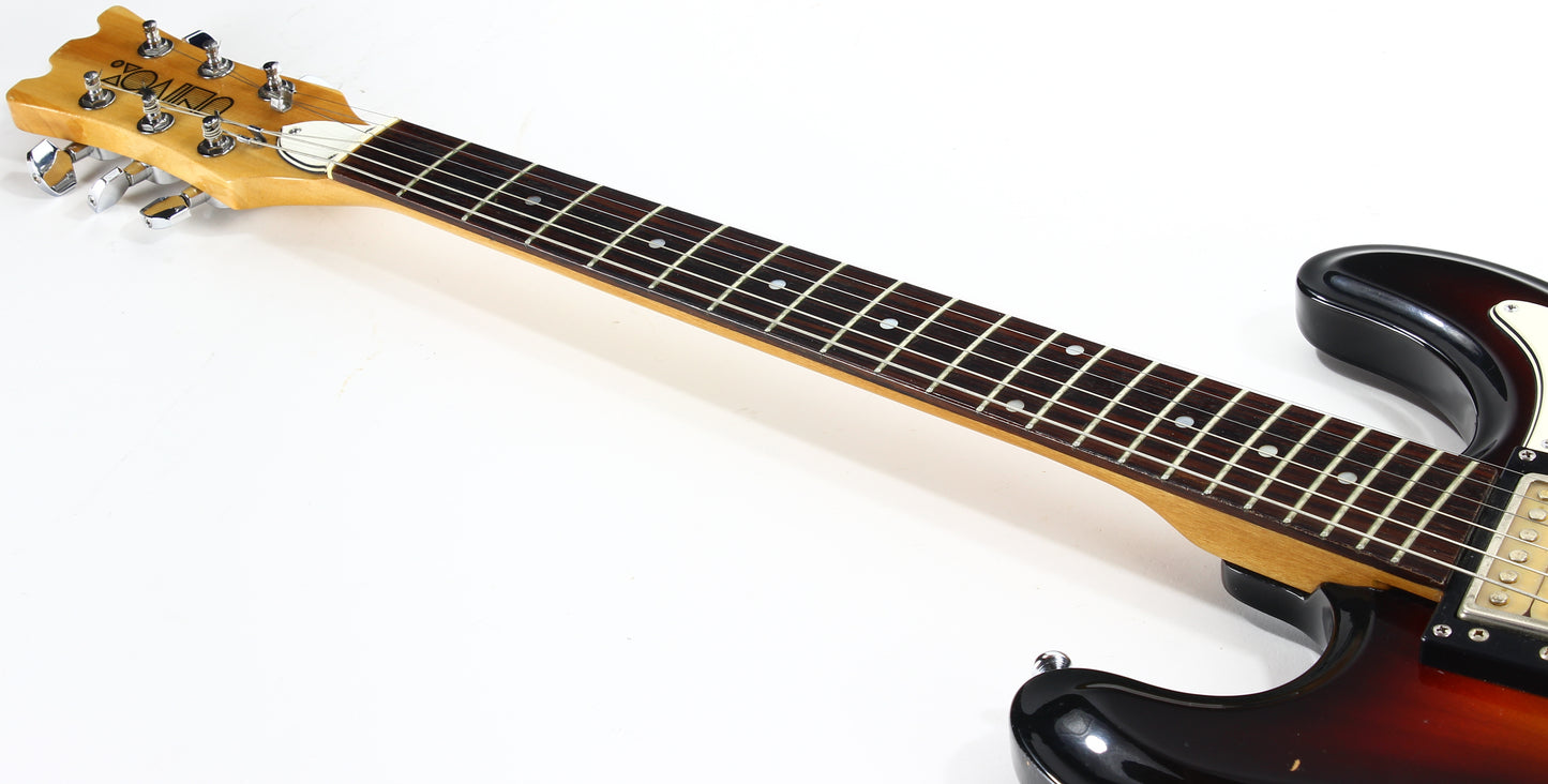 c. 1974 Univox Hi-Flier Phase III -- Kurt Cobain Nirvana, Sunburst, Humbuckers, w/ Hard Case! 1970's High Flyer Mosrite Copy