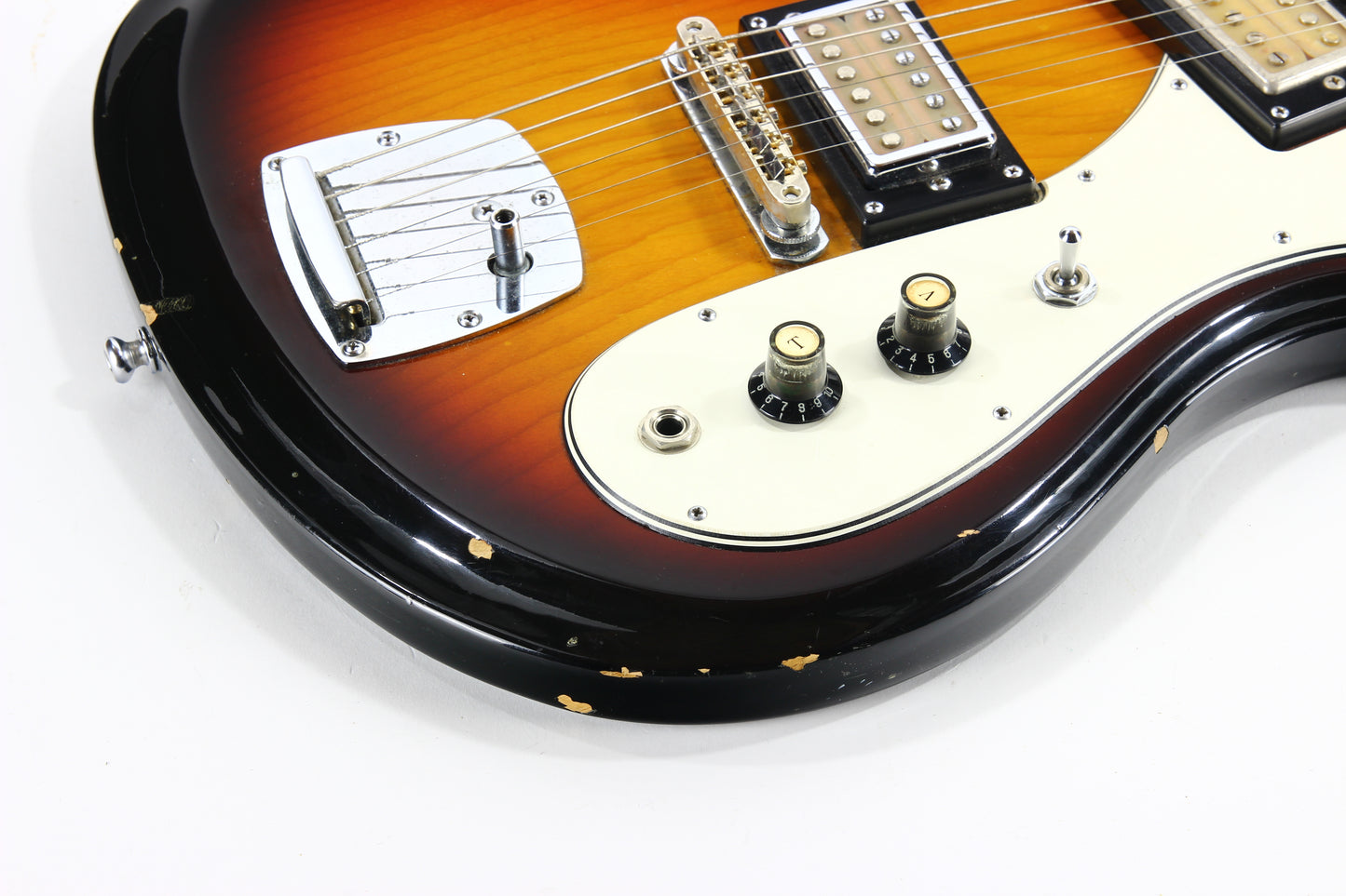 c. 1974 Univox Hi-Flier Phase III -- Kurt Cobain Nirvana, Sunburst, Humbuckers, w/ Hard Case! 1970's High Flyer Mosrite Copy
