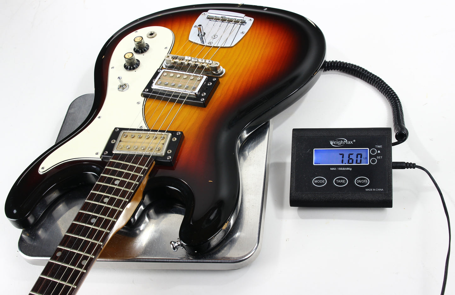 c. 1974 Univox Hi-Flier Phase III -- Kurt Cobain Nirvana, Sunburst, Humbuckers, w/ Hard Case! 1970's High Flyer Mosrite Copy